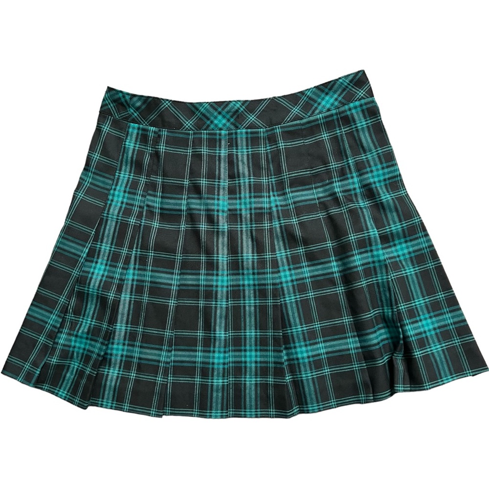 H&M Divided Twill Green & Black Plaid Tartan Pleated Flared Mini Skirt Size 6